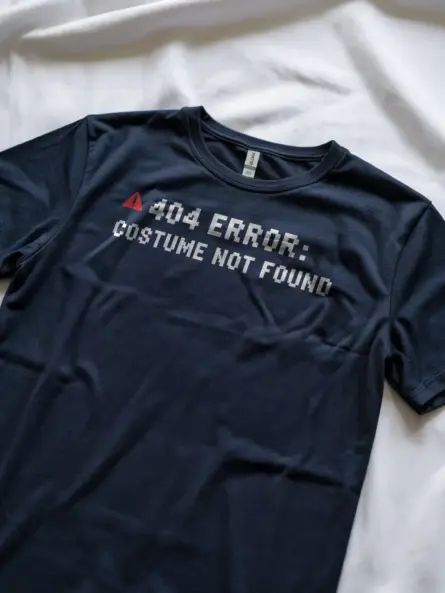 Lifestyle shot navy shirt 404 Error Costume Not Found t-shirt funny