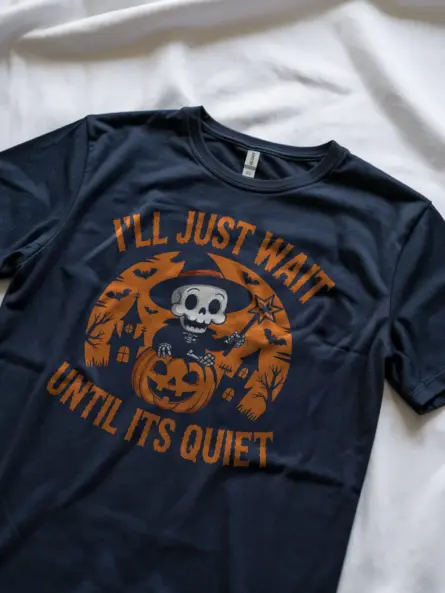 Navy lifestyle shot – jack-o-lantern with skeleton in witch hat – introvert halloween t-shirt