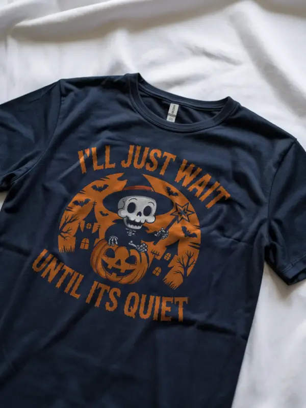 Navy lifestyle shot – jack-o-lantern with skeleton in witch hat – introvert halloween t-shirt