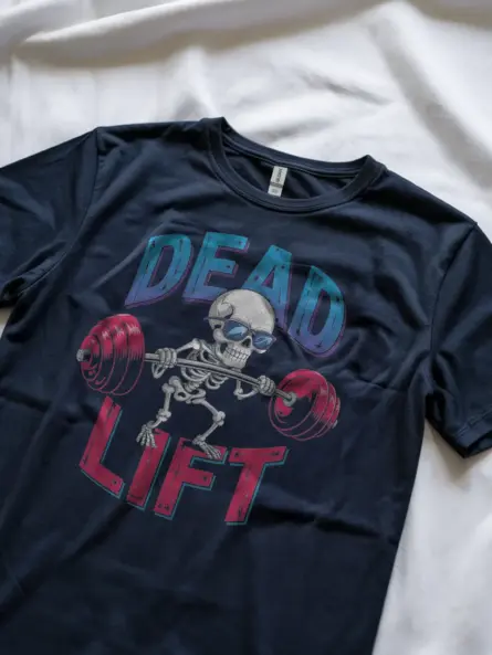 Lifestyle image Navy skeleton gym Halloween shirt