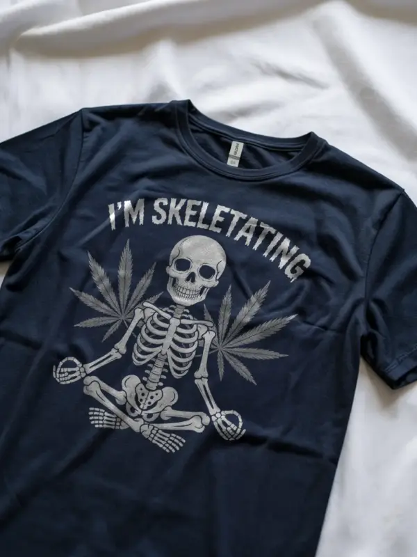 Navy lifestyle image – vintage skeleton cannabis yoga shirt