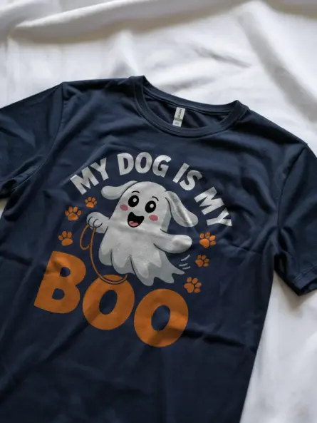 navy lifestyle shot my dog is my boo halloween t-shirt spooky dog shirt