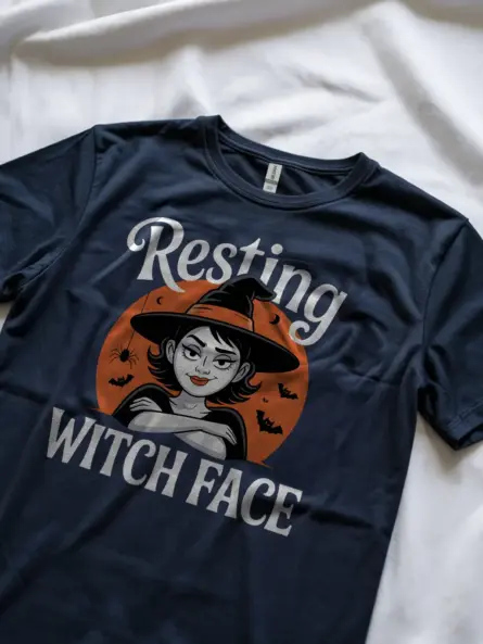 navy lifestyle shot resting witch face halloween t-shirt sarcastic gift for women