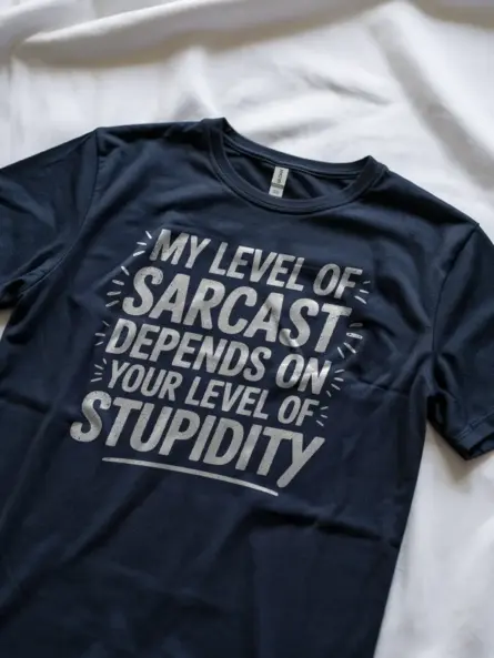 Lifestyle shot navy shirt my level of sarcasm sarcastic t-shirt for coworkers