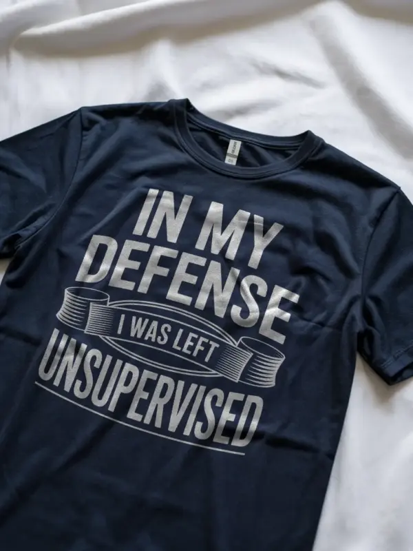Navy Shirt In My Defence I Was Left Unsupervised Funny Unsupervised T-Shirt Lifestyle Shot
