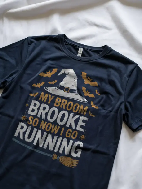 navy lifestyle photo – casual runner Halloween outfit – my broom broke so now I go running shirt
