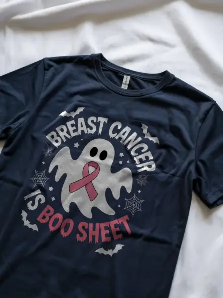 Bold Breast Cancer Boo Sheet Shirt – Funny Pink Ribbon Halloween Tee - Image 9