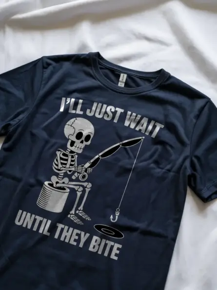 Hilarious Funny Fishing tShirt – Skeleton Meme Patience Tee - Image 8
