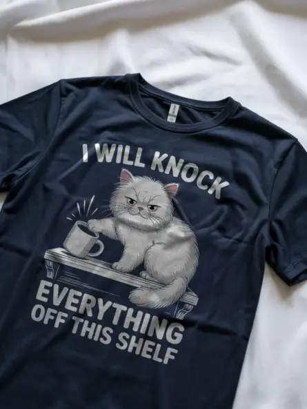 Grumpy Cat Shirt – Funny Shelf Destruction Graphic Tee - Image 8