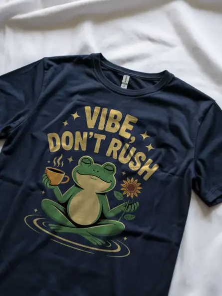Meditating Frog Coffee T-Shirt – “Vibe Don’t Rush” Retro Cottagecore Style - Image 8