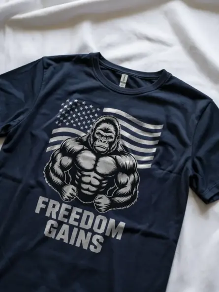 Freedom Gains Patriotic Gym Shirt – Bold USA Flag Workout Tee - Image 7