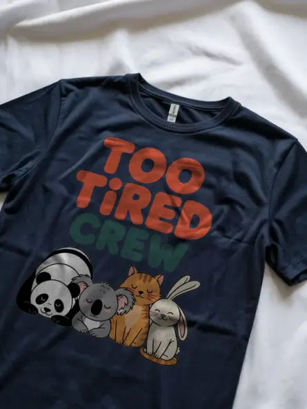Tired Animal T-Shirt for Cozy Introverts – Too Tired Crew Tee - Image 8