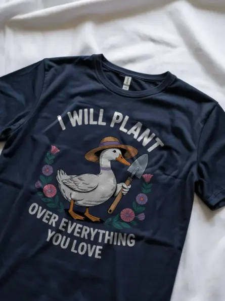 Whimsical Duck Gardening T-Shirt – Cottagecore Floral Plant Humor Tee - Image 8