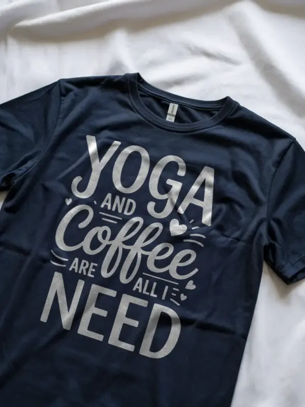 Navy Shirt Lifestyle Shot Yoga and Coffee Are All I Need T-Shirt Vintage Apparel