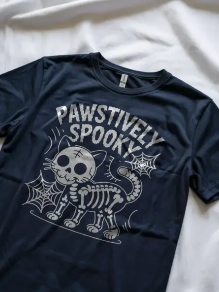 Navy Shirt Pawstively Spky skeleton cat Halloween t-shirt