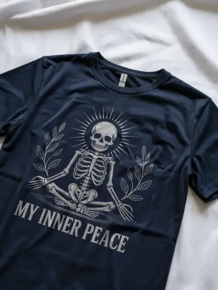 Ultimate Skeleton Inner Peace T-Shirt – Funny Dark Meditation Tee - Image 8