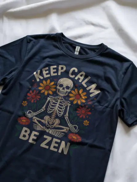 Zen Skeleton Shirt in Navy Lifestyle Image – zen skeleton t-shirt