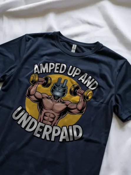 Navy Amped Up and Underpaid Shirt Lifestyle – buy funny electrician gift shirt online