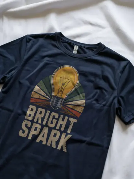 Navy Bright Spark Shirt Lifestyle – vintage STEM apparel with glowing bulb