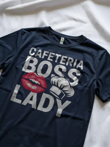 Cafeteria Boss Lady T-Shirt – Bold Lips & Chef Hat Design - Image 8