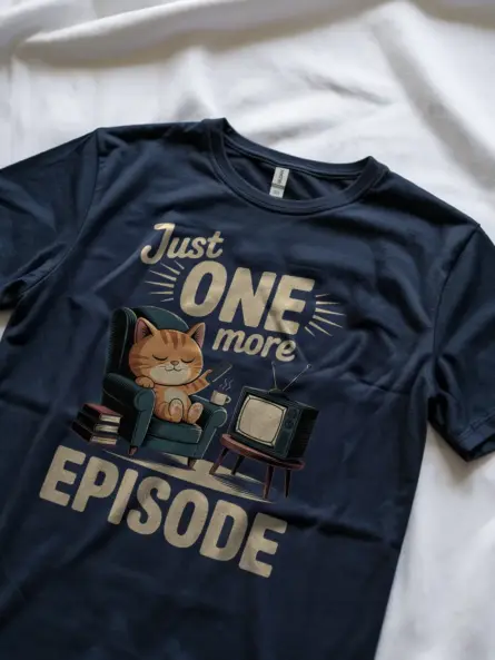 Cozy Cartoon Cat Shirt for Binge Watchers – Just One More Episode Tee3 - Image 8