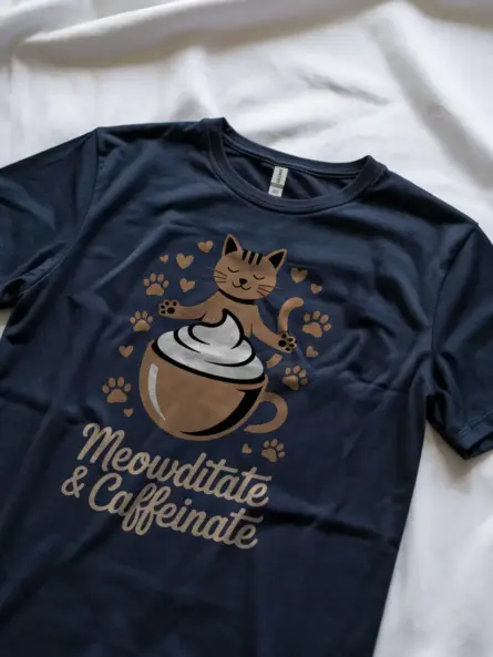 Meowditate & Caffeinate Cat Coffee Shirt – Cozy Humor Tee - Image 5