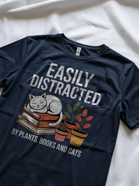 Cat Plant Book Shirt – Cozy Graphic Tee for Homebody Readers - Image 8