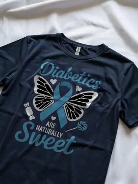 Sweet Diabetes Awareness T Shirt – Blue Ribbon Butterfly Tee - Image 11