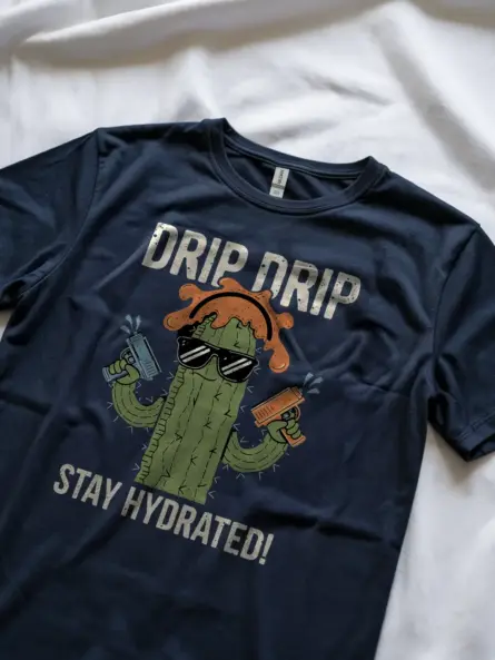 Drip Drip Cactus T-Shirt Stay Hydrated Meme Tee - Image 8