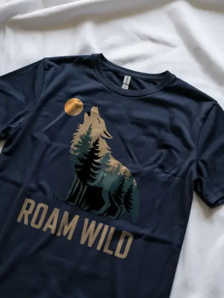 Forest Wolf Silhouette T-Shirt Roam Wild Design - Image 8