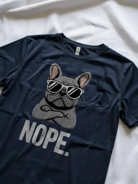 Royal Blue French Bulldog Nope Tee funny French bulldog t-shirt lifestyle scene