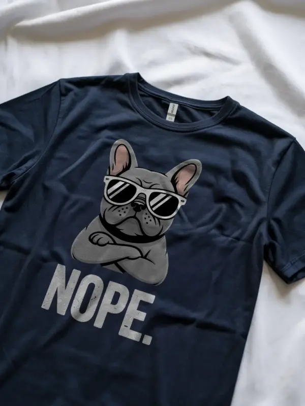 Royal Blue French Bulldog Nope Tee funny French bulldog t-shirt lifestyle scene