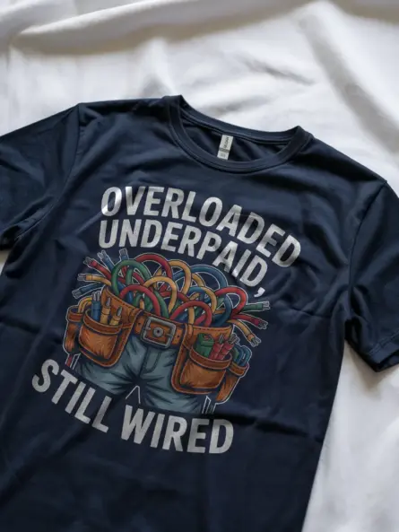 Funny Electrician T-Shirt Overloaded Underpaid Still Wired - Image 9