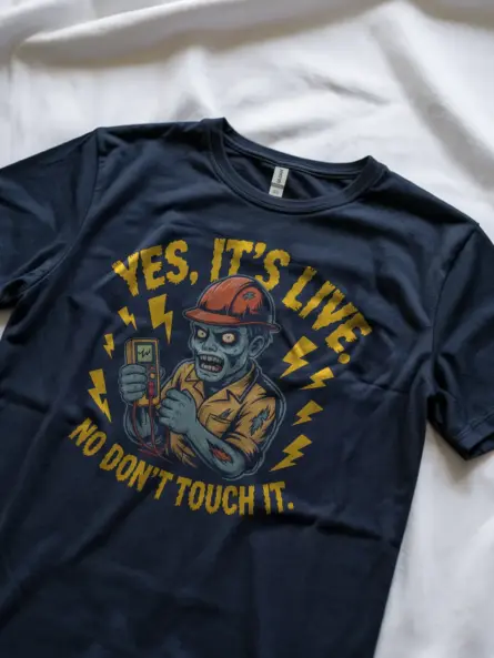 Funny Electrician Warning T-Shirt - YES, IT'S LIVE No Don’t Touch It - Image 9