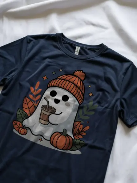 Ghost Iced Coffee Shirt – Trendy Fall Tee for Cozy Halloween Vibes - Image 8