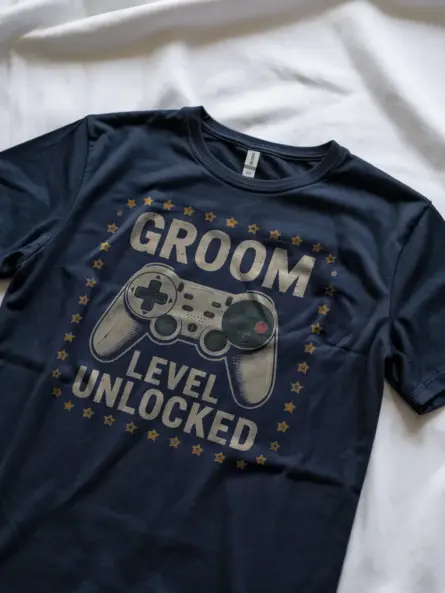 Groom Level Unlocked Gamer Wedding T-Shirt for Fiancé | Funny PlayStation Style Tee - Image 11
