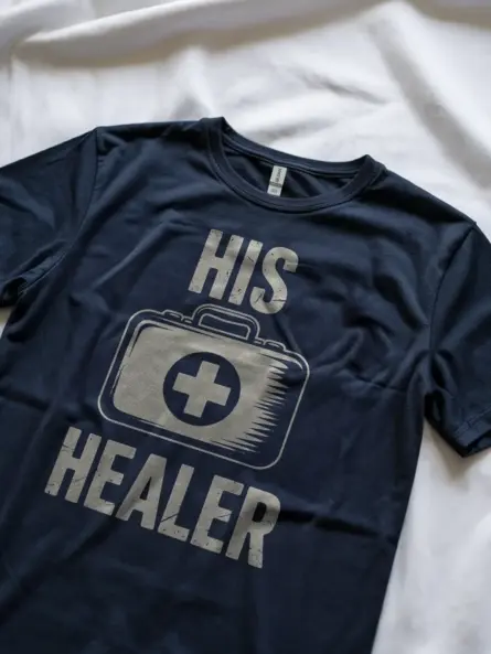 His Healer Gamer T-Shirt | Matching Co-Op Gaming Couple Tee with Vintage Medical Kit Design - Image 11
