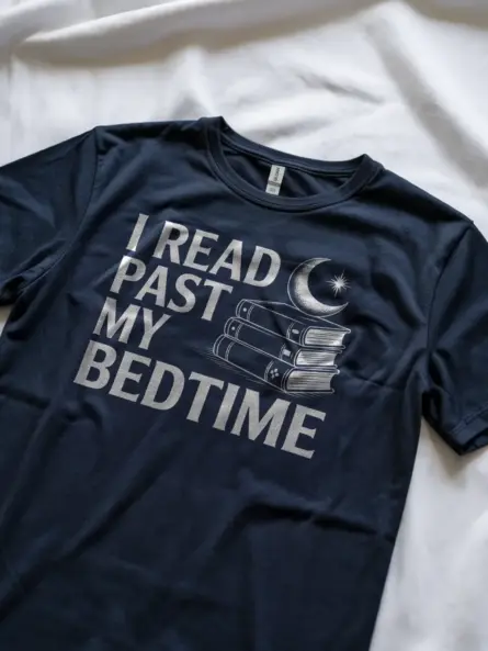Charming I Read Past My Bedtime T-Shirt – Moon & Books Graphic Tee for Night Owl Readers - Image 8