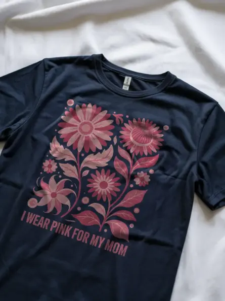 Heartfelt “I Wear Pink for My Mom” T-Shirt – Retro Floral Support Tee - Image 9