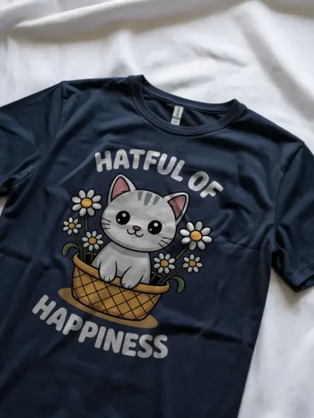 Cheerful Kawaii Cat T-Shirt – Hatful of Happiness Gift Tee - Image 8