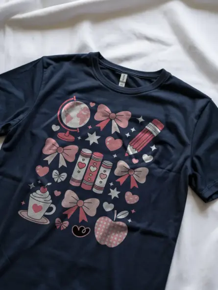 Kawaii T-Shirt – Irresistibly Cute Pink Bow & Book Grid Top - Image 8