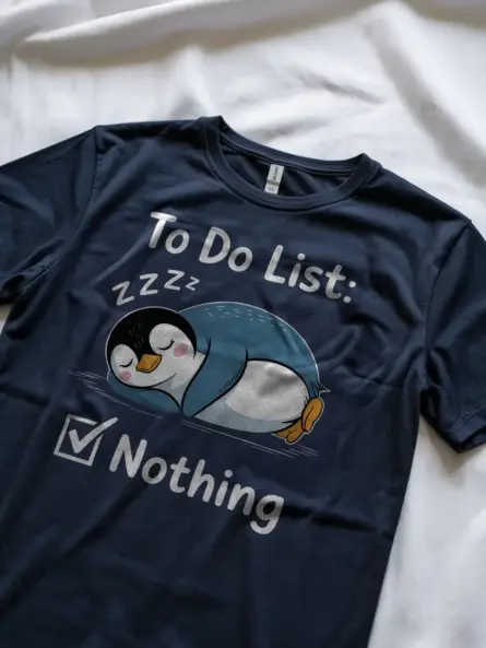 Lazy Penguin T-Shirt for Introverts – “To Do List: Nothing” Funny Cartoon Shirt - Image 9