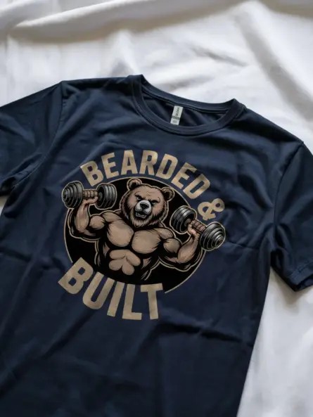 Muscle Bear T-Shirt – Bearded and Built Funny Gym Graphic Tee - Image 8