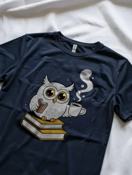 Owl Reading Shirt – Enchanting Graphic Tee for Night Book Lovers - Image 8