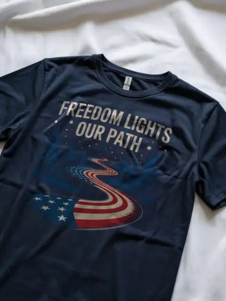Powerful Patriotic American Flag Forest T-Shirt – Freedom Lights Our Path - Image 8