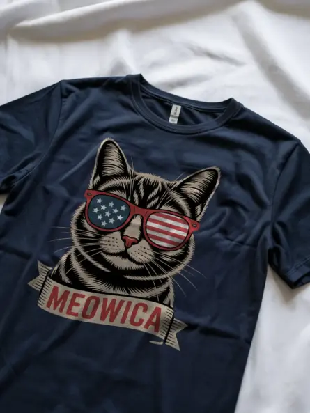 Bold Patriotic Cat Shirt – Meowica Graphic Tee for July 4th - Image 8