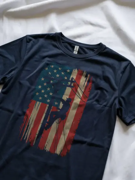 Patriotic Lineman T-Shirt – Vintage Flag Graphic - Image 3