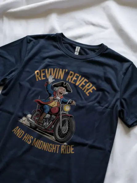 Bold Patriotic Motorcycle T-Shirt – Funny Revere Ride Graphic - Image 8