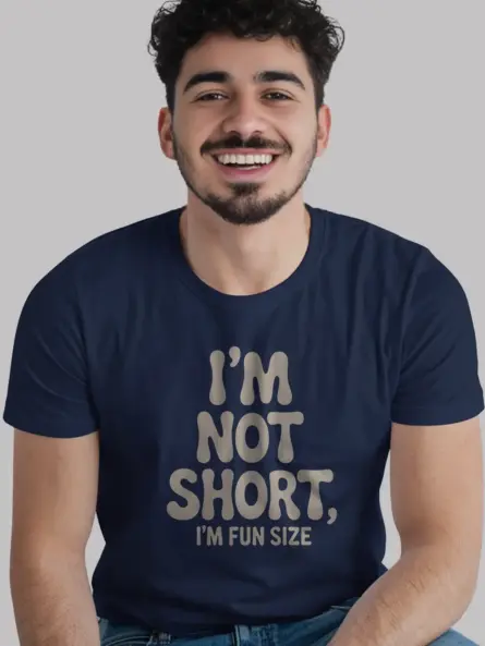 Navy Shirt with fun size typography, fun size t-shirt for short women, front view