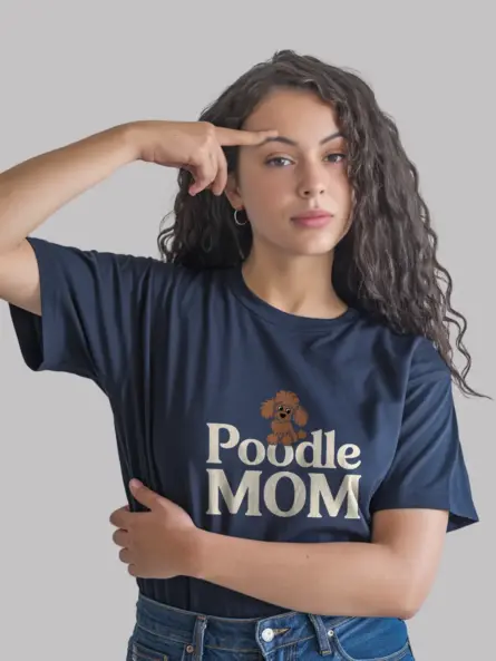 Navy lifestyle view poodle mom shirt stylish dog apparel